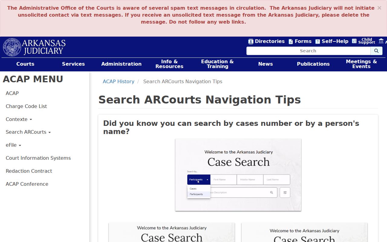 Conway County warrant search modes and filters