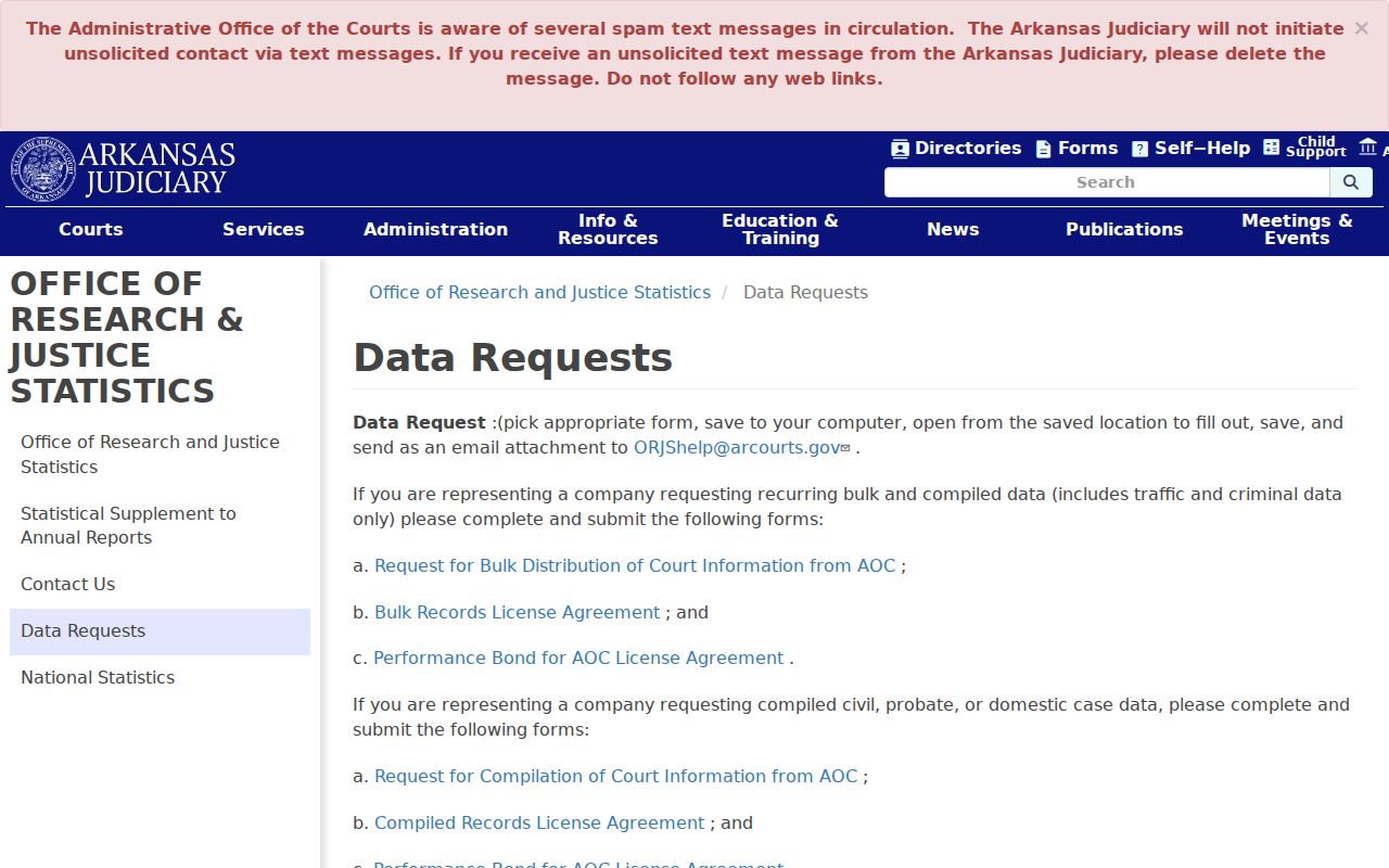 Arkansas Judiciary compiled court data request page