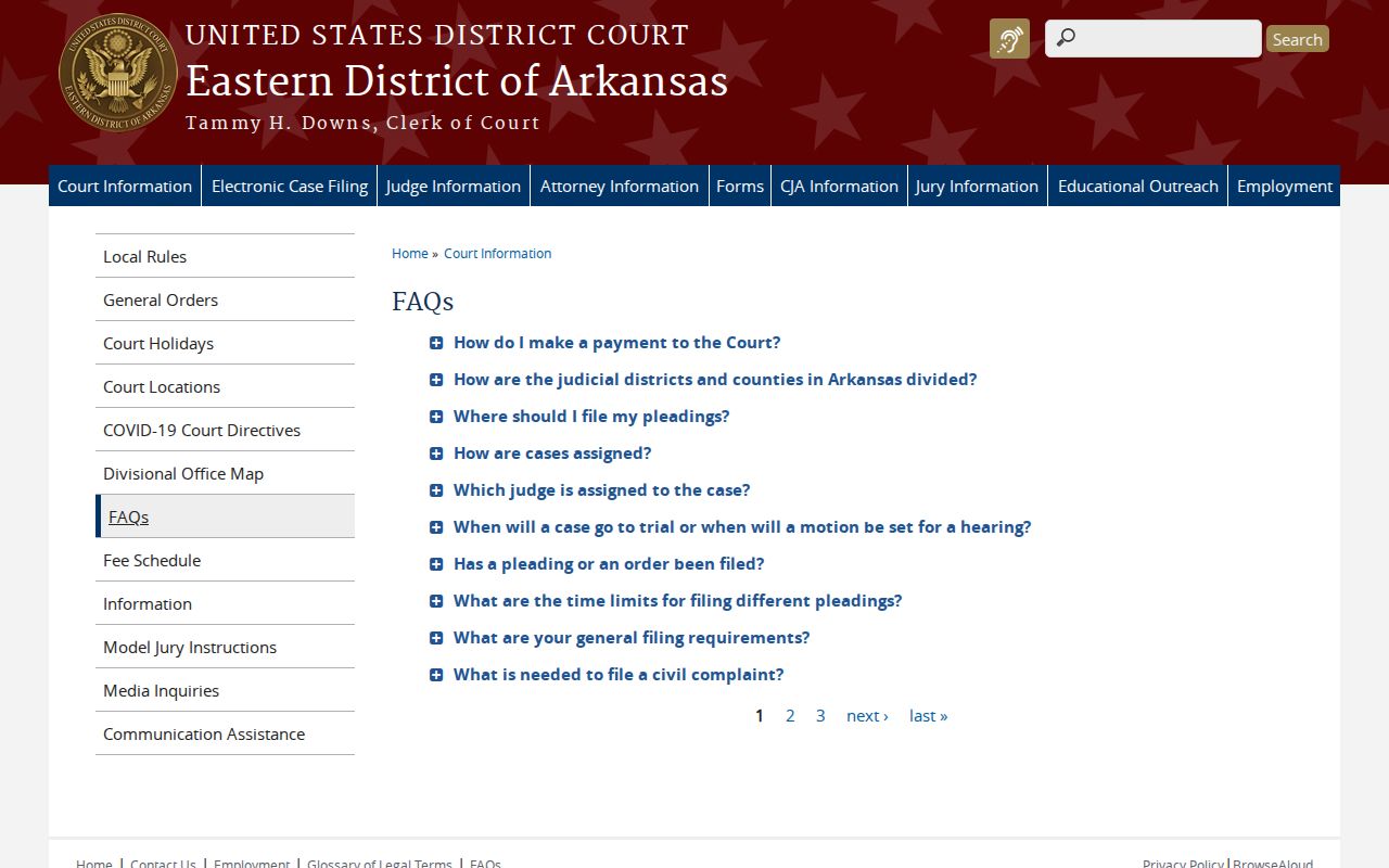 Eastern District of Arkansas official information relevant to federal Conway County cases
