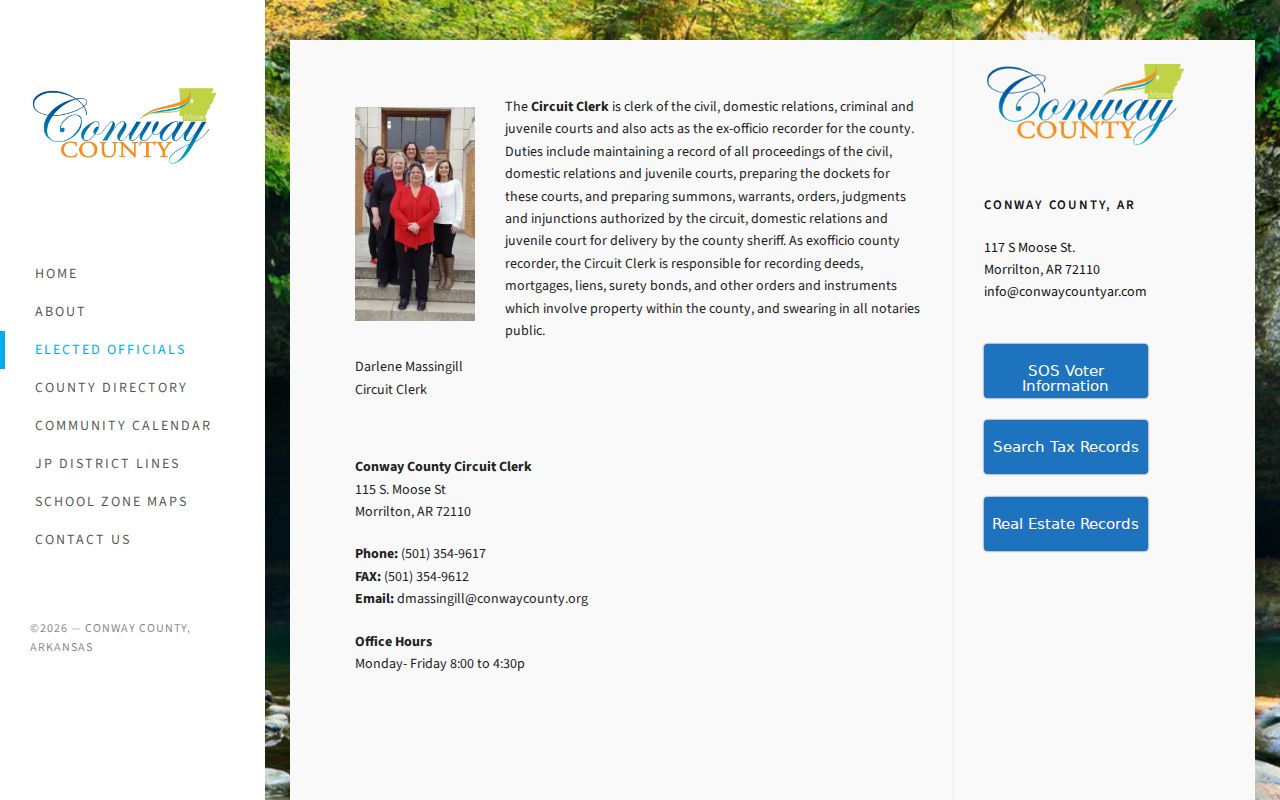 Conway County Circuit Clerk page describing court record duties