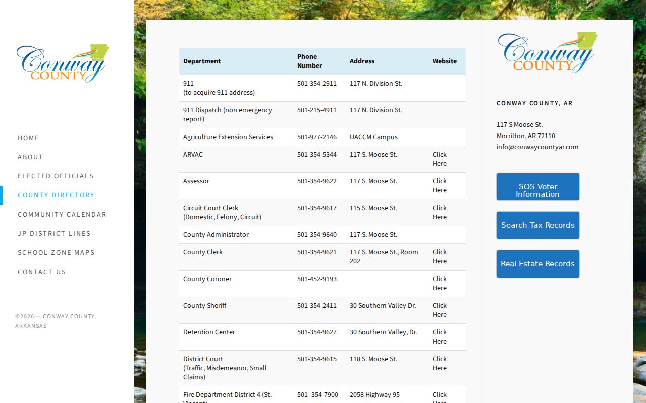 Official Conway County service directory for court and sheriff contacts